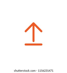 red thin rounded arrow up icon. Isolated on white. Upload icon.  Upgrade sign. North pointing arrow.