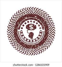 Red thinking in money icon inside rubber texture