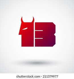 Red thirteen symbol with horns. Can be used as a logo