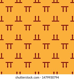 Red This side up icon isolated seamless pattern on brown background. Two arrows indicating top side of packaging. Cargo handled so these arrows always point up.  Vector Illustration