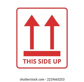 Red This Side Up sign. Concept of packaging.
