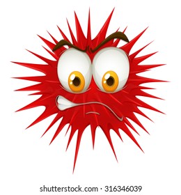 Red thorn ball with angry face	 illustration