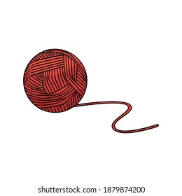 Roter Thread-Ball - handgezeichnete Vektorgrafik, Einzelobjekt. Flaches Farbdesign.