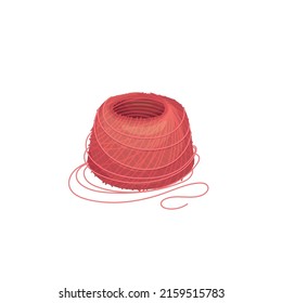 Red thread bobbin flat color vector object isolated. Sewing supplies cartoon style illustration