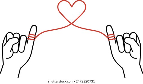 A red thread connected to the little finger of a couple (lovers)