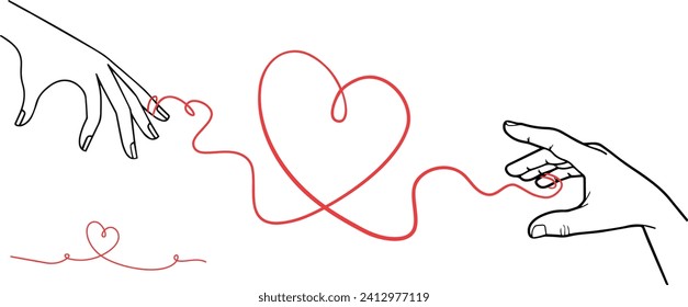 Red Thread, inspirational illustration, legend, Valentine's Day, lovers, infinity, love heart