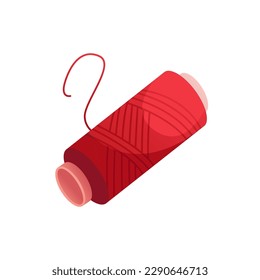 Red Thread Isolated on a White Background. Icon Tailor Tools. Vector Illustration in Cartoon Style.