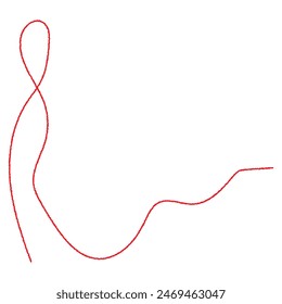 Red thread isolates on a white background. Red silk thread looped in a circle form, symbolizing vector thread of fate in chinese tradition. .Line of red yarn, long red thread. 11:11