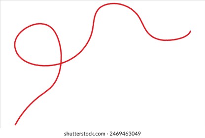 Red thread isolates on a white background. Red silk thread looped in a circle form, symbolizing vector thread of fate in chinese tradition. .Line of red yarn, long red thread. 11:11