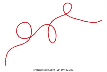 Red thread isolates on a white background. Red silk thread looped in a circle form, symbolizing vector thread of fate in chinese tradition. .Line of red yarn, long red thread. 11:11