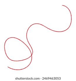 Red thread isolates on a white background. Red silk thread looped in a circle form, symbolizing vector thread of fate in chinese tradition. .Line of red yarn, long red thread. 11:11