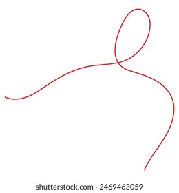 Red thread isolates on a white background. Red silk thread looped in a circle form, symbolizing vector thread of fate in chinese tradition. .Line of red yarn, long red thread. 11:11