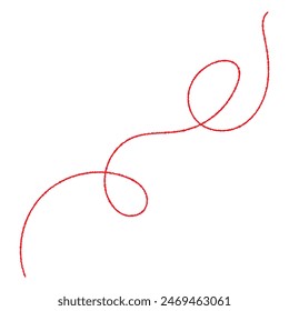 Red thread isolates on a white background. Red silk thread looped in a circle form, symbolizing vector thread of fate in chinese tradition. .Line of red yarn, long red thread. 11:11