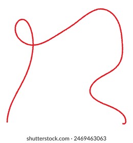 Red thread isolates on a white background. Red silk thread looped in a circle form, symbolizing vector thread of fate in chinese tradition. .Line of red yarn, long red thread. 11:11