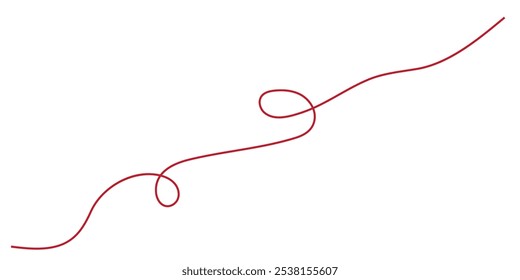 Red thread isolates on a white background. Red silk thread looped in a circle form, symbolizing vector thread of fate in  tradition. .Line of red yarn, long red thread. eps 10