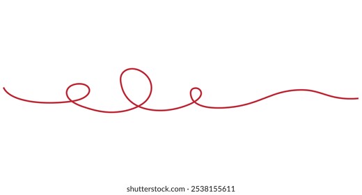 Red thread isolates on a white background. Red silk thread looped in a circle form, symbolizing vector thread of fate in  tradition. .Line of red yarn, long red thread. eps 10