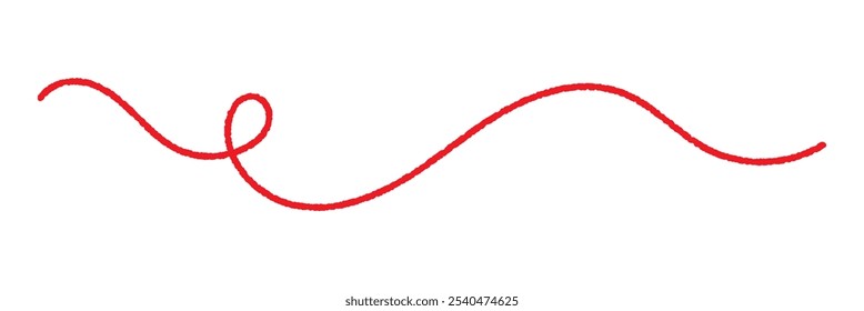 Red thread isolates on a white background. Red thread looped in a circle form, symbolizing vector. Line of red yarn, long red thread.