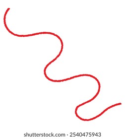 Red thread isolates on a white background. Red silk thread looped in a circle form, symbolizing vector thread of fate in chinese tradition. .Line of red yarn, long red thread.