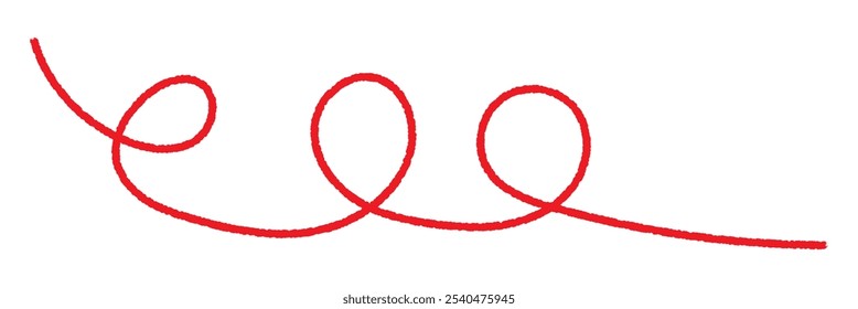 Red thread isolates on a white background. Red silk thread looped in a circle form, symbolizing vector thread of fate in chinese tradition. .Line of red yarn, long red thread.