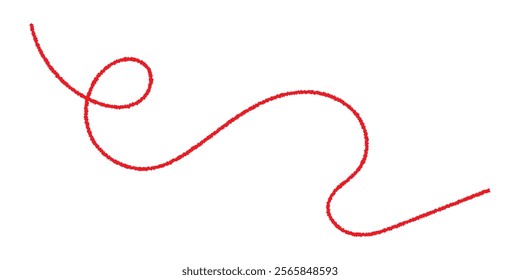 Red thread isolates on a white background. Red silk thread looped in a circle form, symbolizing vector thread of fate in chinese tradition. .Line of red yarn, long red thread.