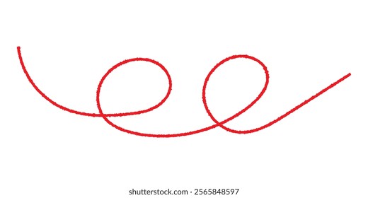 Red thread isolates on a white background. Red silk thread looped in a circle form, symbolizing vector thread of fate in chinese tradition. .Line of red yarn, long red thread.