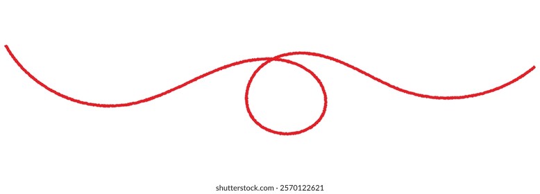 Red thread isolates on a white background. Red silk thread looped in a circle form, symbolizing vector thread of fate in tradition. .Line of red yarn, long red thread.