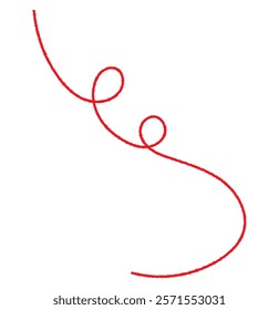 Red thread isolates on a white background. Red silk thread looped in a circle form, symbolizing vector thread of fate in tradition. .Line of red yarn, long red thread.