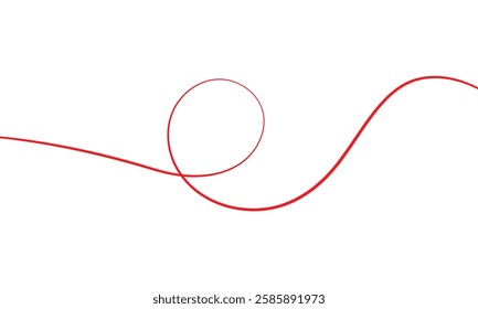 Red thread isolates on a white background. Red thread looped in a circle form, symbolizing vector. Line of red yarn, long red thread. Vector Illustration .