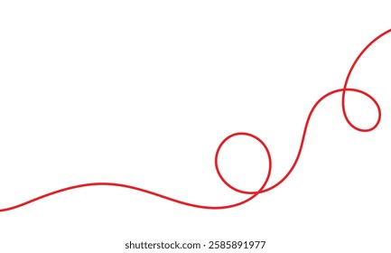 Red thread isolates on a white background. Red thread looped in a circle form, symbolizing vector. Line of red yarn, long red thread. Vector Illustration .