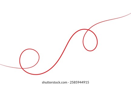 Red thread isolates on a white background. Red thread looped in a circle form, symbolizing vector. Line of red yarn, long red thread .Vector  Illustration .