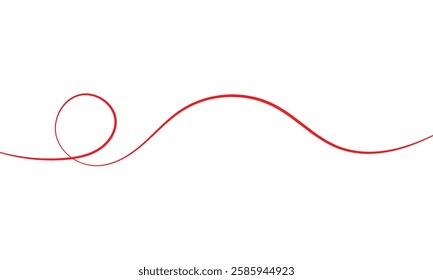 Red thread isolates on a white background. Red thread looped in a circle form, symbolizing vector. Line of red yarn, long red thread .Vector  Illustration .