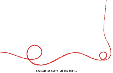 Red thread isolates on a white background. Red silk thread looped in a circle form, symbolizing vector thread of fate in Chinese tradition. .Line of red yarn, long red thread.