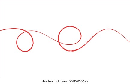 Red thread isolates on a white background. Red silk thread looped in a circle form, symbolizing vector thread of fate in Chinese tradition. .Line of red yarn, long red thread.