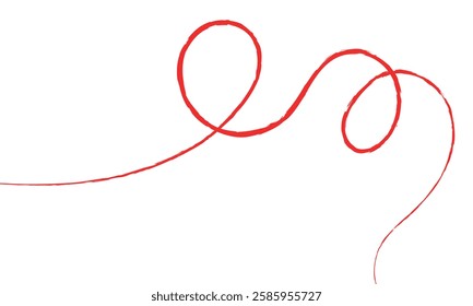 Red thread isolates on a white background. Red silk thread looped in a circle form, symbolizing vector thread of fate in Chinese tradition. .Line of red yarn, long red thread.