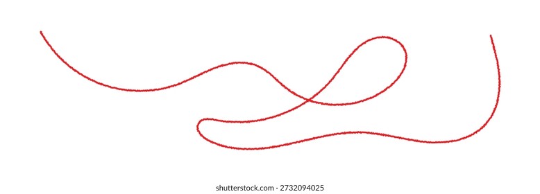 Red thread isolates on a white background. Red thread looped in a circle form, symbolizing vector. Line of red yarn, long red thread. eps 10