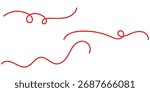 Red thread on a isolated white page. Red  looped vector thread. long red thread. Isolated long curved red thread on white page. Modern single line extensions. EPS 10. 