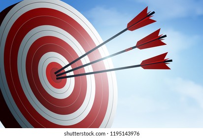 red three arrows darts in target. business success goal. creative idea. illustration vector