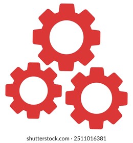 Red three cogs flat icon isolated on white background.