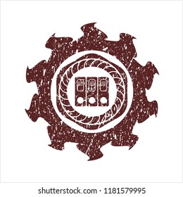 Red three folders icon inside distressed rubber grunge seal
