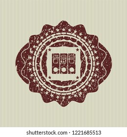 Red three folders icon inside distressed grunge style stamp