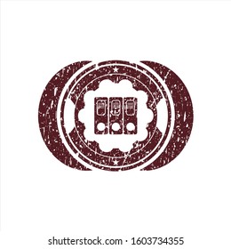 Red three folders icon inside distressed with rubber seal texture