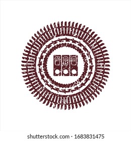 Red three folders icon inside rubber grunge stamp