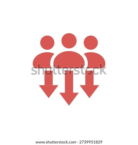 Red of three people with downward arrows pointing down