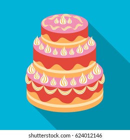 Red three-ply cake icon in flate style isolated on white background. Cakes symbol stock vector illustration.