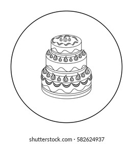 Red three-ply cake icon in outline style isolated on white background. Cakes symbol stock vector illustration.