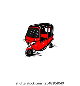 red three-wheeled motorized vehicle bajaj driving side view vector illustration