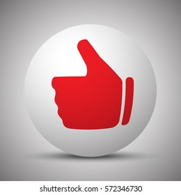 Red Thumb Up icon on white sphere