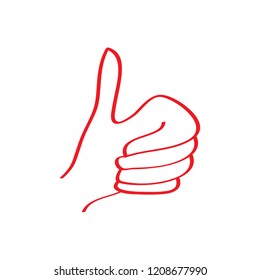 Red Thumbs up icon isolated on white background. Thumbs up vector logo. Flat design style. Modern vector pictogram for web graphics - stock vector. Hand Drawn like sign funky design