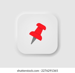 Red thumbtack icon in neumorphism style. Icons for business, white UI, UX. Office suoolies symbol. Pushpin, paperclip, notice board. Neumorphic style. 
