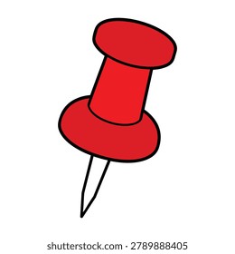 Red thumbtack, isolated on white background. Office supply, stationery, and tool illustration.